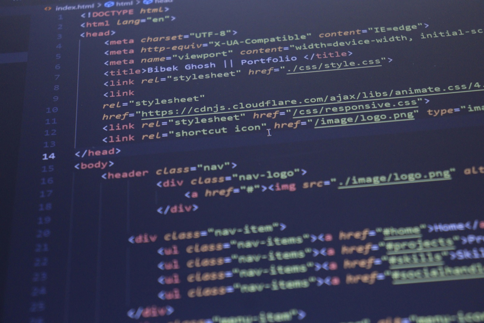 Code on a computer screen representing custom website development